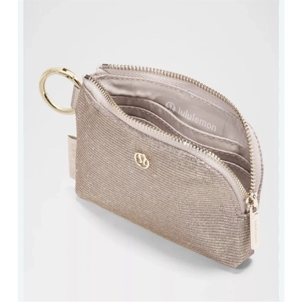 Lululemon Clippable Card Pouch, Glitter In Pink Champagne/Mink/Gold NWT